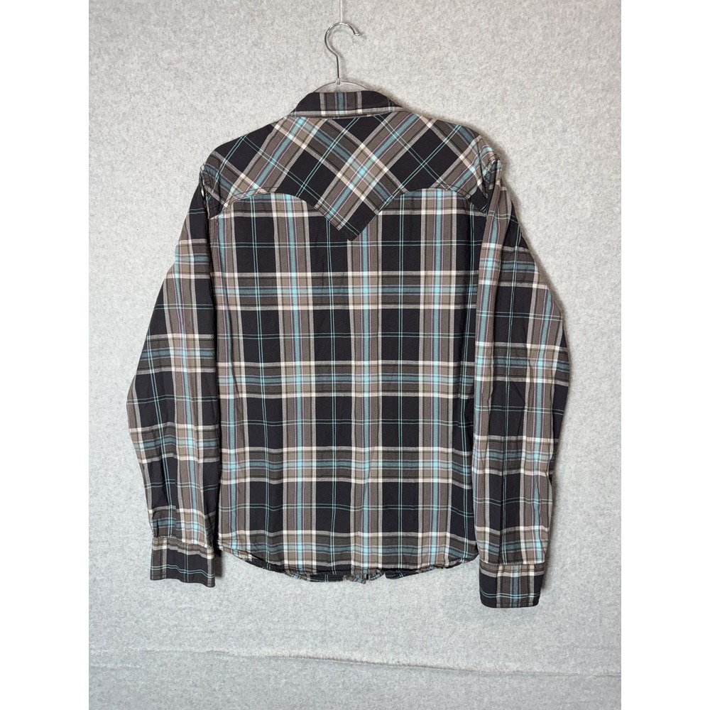 Arizona Jeans Shirt Mens 2XL Black Gray Plaid Western Pearl Snap Long Sleeve - Picture 6 of 10